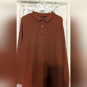 Jos A. Bank Travelers Collection Long Sleeve Cotton‎ Rusty Brown Polo Men's XL
